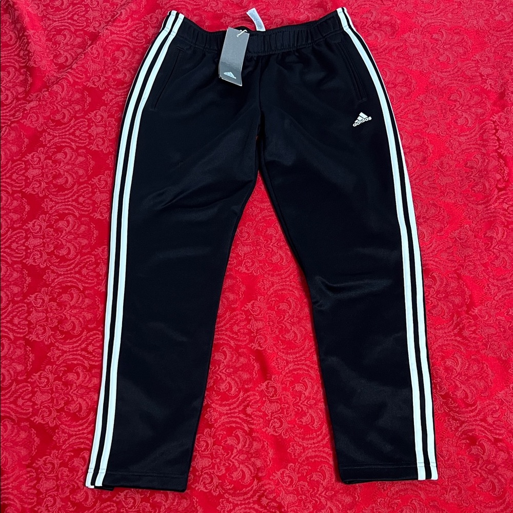 Adidas Track Pants Women's Small Black 3 Stripe Snap Leg Joggers NWT